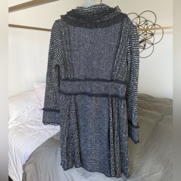 Nicole Sabbattini Grey Black Trench Coat XL Ruffle Whimsygoth Y2K Sweater Dress - Picture 2 of 7